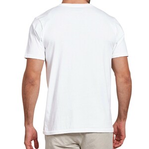 May include: A white short-sleeved t-shirt with a crew neck.