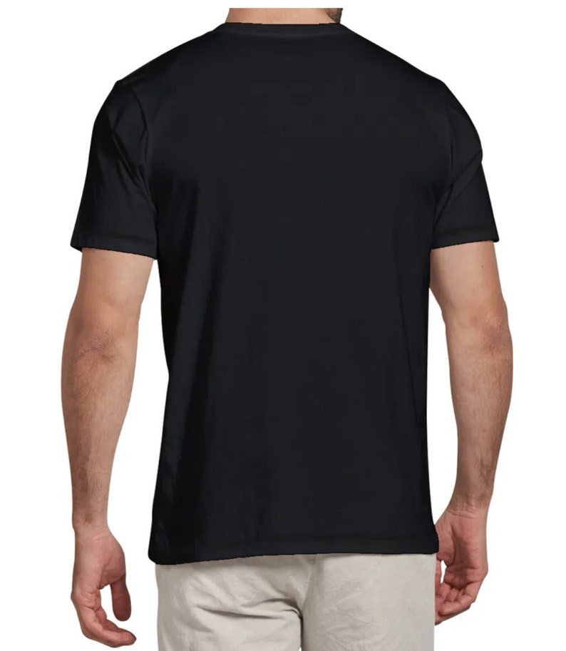 May include: A black short-sleeved t-shirt with a crew neck.