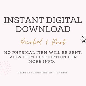 May include: Instant digital download graphic with the text "Download & Print" in gold lettering. The text "NO PHYSICAL ITEM WILL BE SENT. VIEW ITEM DESCRIPTION FOR MORE INFO." is also included. The graphic has a black and white polka dot design and a pink polka dot design.