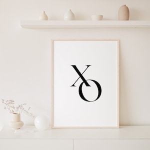 XO Print, herunterladbare Wandkunst, Home Decor, Hugs & Kisses Zeichen, Typografie Druck, druckbare Wandkunst, minimalistisches Poster, modernes Poster