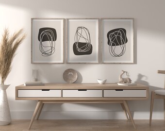 Mid Century Modern Art Print, 3er Set, herunterladbare Wandkunst, Wohnkultur, Boho Wandkunst, abstrakte Kunst, druckbare Wandkunst, Minimal Art