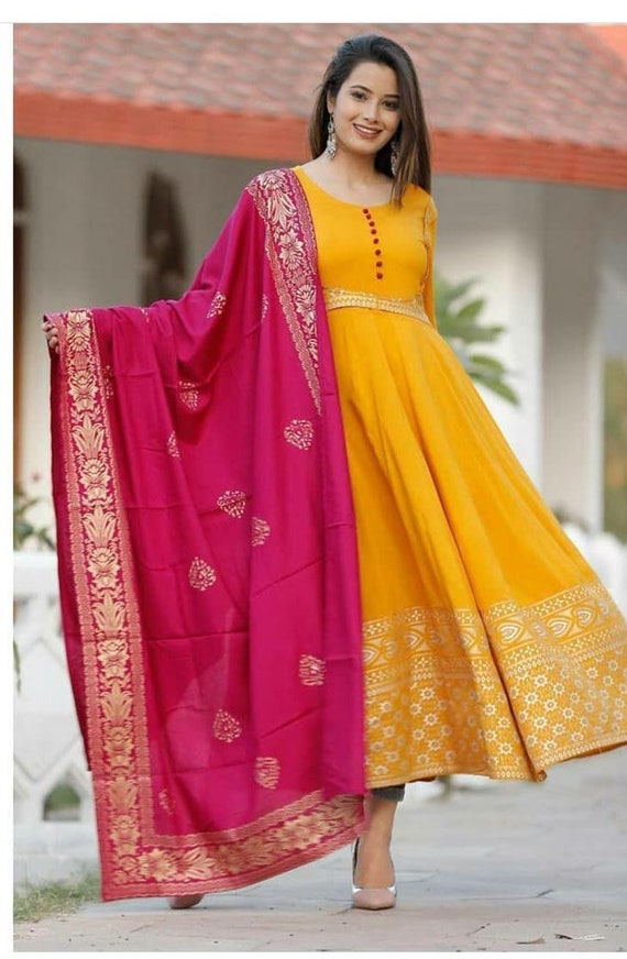 long yellow kurti combination