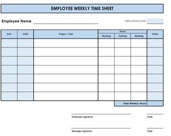 Printable PDF Weekly Timesheet Multi Projects Tasks. Printable ...