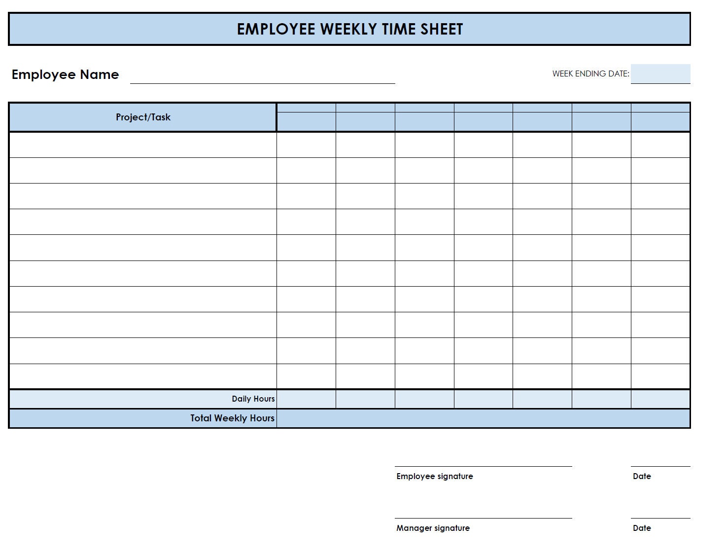Printable PDF Weekly Timesheet Multi Projects Tasks Printable 