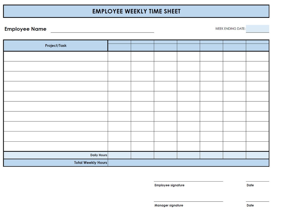 Printable PDF Weekly Timesheet Multi Projects Tasks. Printable ...