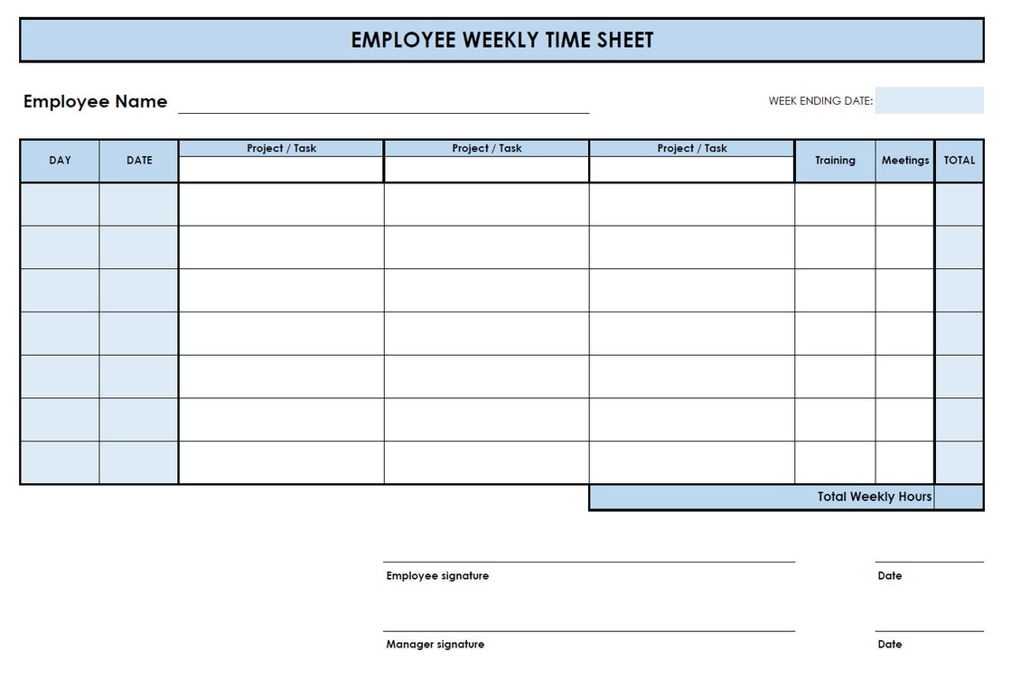 Printable Weekly Employee Timesheet: Project Time Tracker (PDF) - Etsy