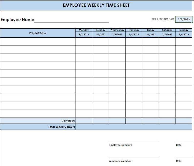 Excel File of Weekly Timesheet Multi Projects Tasks. Editable Timesheet ...