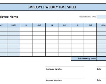 5 Printable PDF Weekly Timesheet templates. Printable Timesheet. Time Card. Time Tracker. Work Log. Timekeeping Sheet.