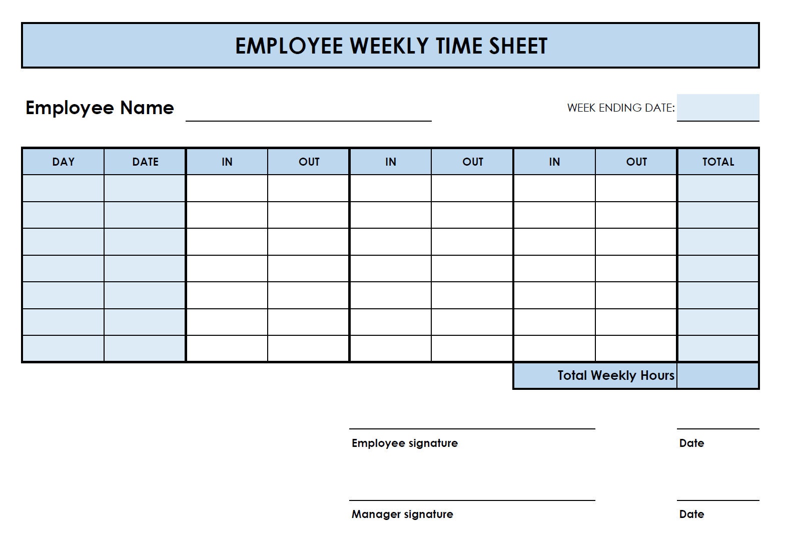5 Printable PDF Weekly Timesheet Templates Printable Timesheet Time 