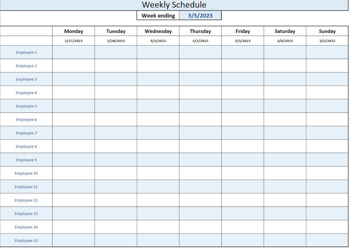 Editable Weekly Schedule Lite: Excel Employee Shift Template (US Letter ...