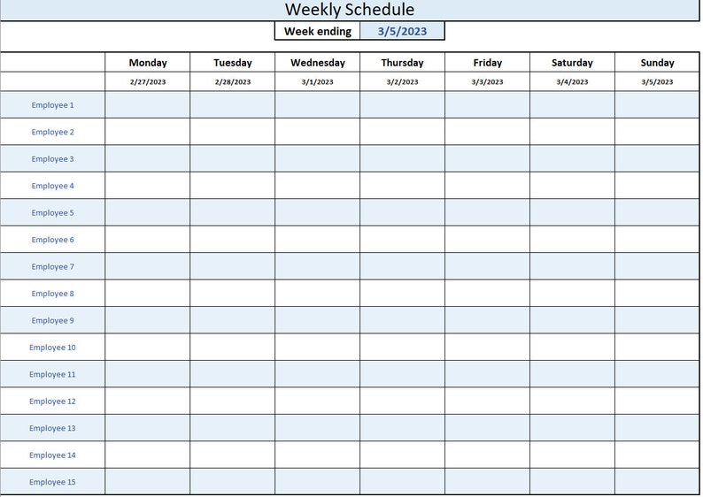 Editable Weekly Schedule Lite: Excel Employee Shift Template (US Letter ...