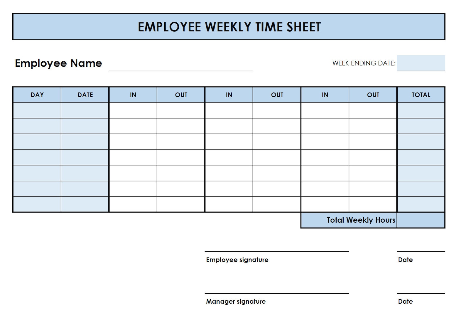 Printable PDF Weekly Timesheet in Out. Printable Timesheet. Etsy