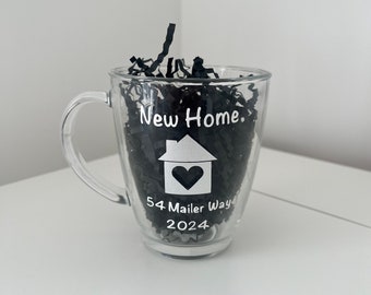 Personalised new home clear glass Coffee tea mug Wine Prosecco Beer Gin glass Gift ideas Moving gift House warming