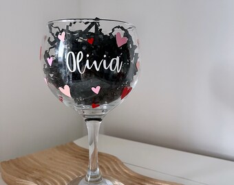 Valentines Gift personalised clear gin glass with love hearts Gin lovers Gift ideas Bubble gin Glass Gifts for her Galentines