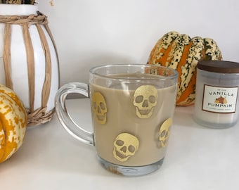 Glitter skull clear glass mug Glass cup Gift ideas Birthday gift Tea mug Coffe mug