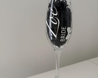 Personalised prosecco champagne glass Wedding day gift Bride Bridesmaid Mother of the bride Custom glass Bridesmaid Proposal