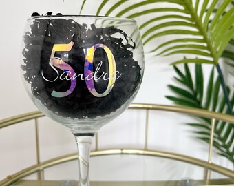 Personalised clear gin glass Birthday gift with name and age Gift ideas for gin lovers Bubble gin glass