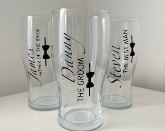 Personalised beer pint glass Wedding day gift Groomsmen Groom Usher Best man Custom glass