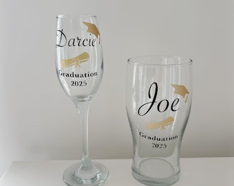 Personalised graduation Champagne Wine Beer Gin Mug glass Graduation gift 2024 Graduate Custom gift ideas