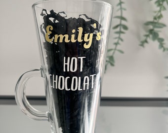 Personalised hot chocolate glass mug Latte cup Gift ideas Cute gifts Kids gifts