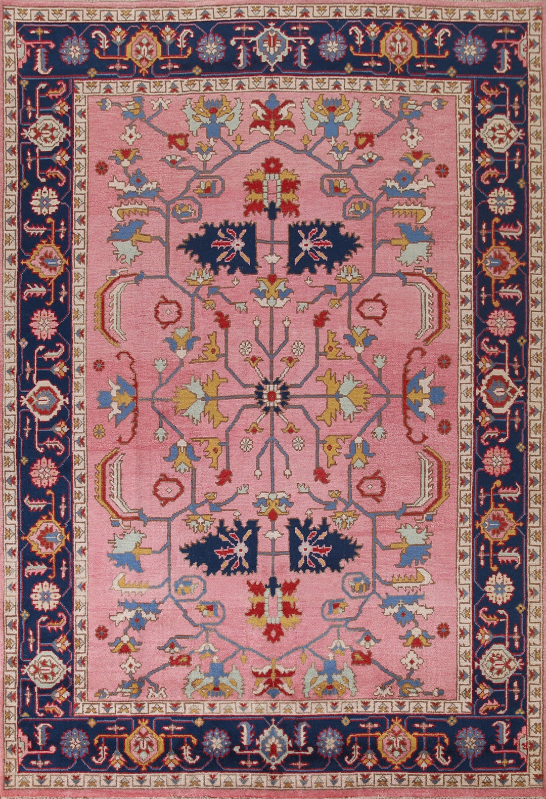 Handmade Pink / Blue Oushak Large Rug 10x14 Etsy