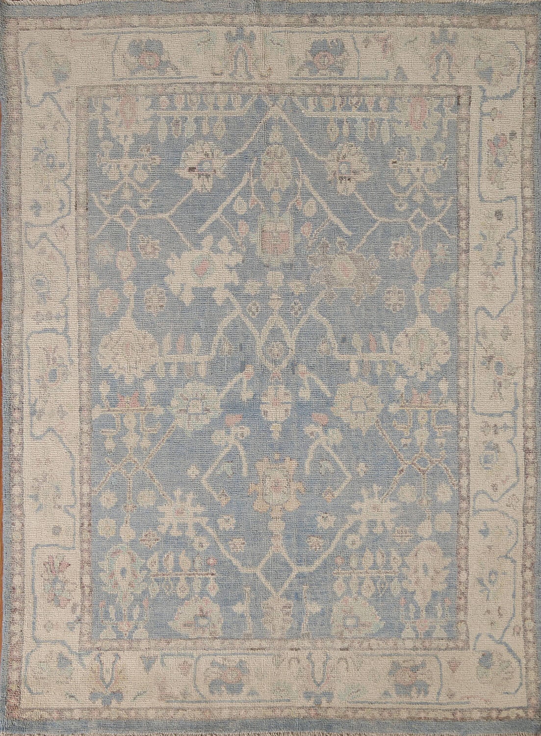 Tapis Turc Oushak 5x7, Tapis en Laine Fait à La Main, Bleu