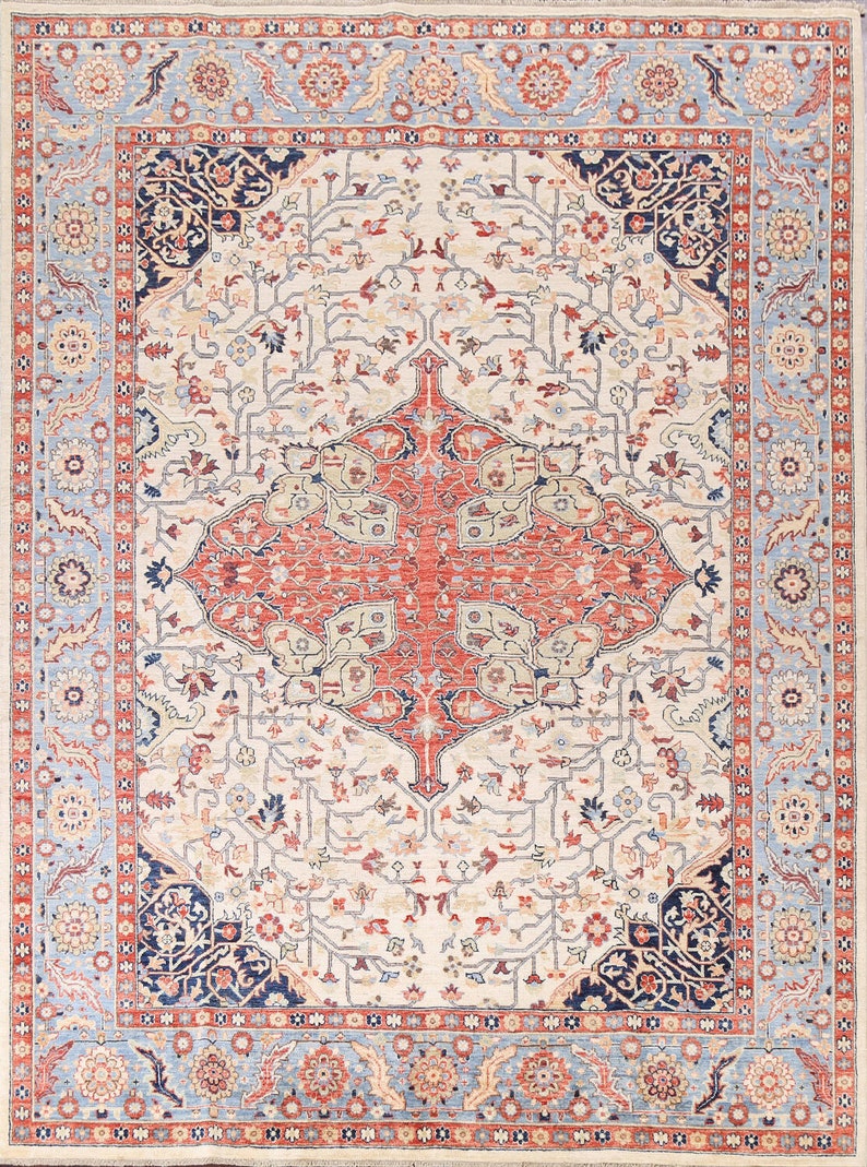 Traditional Handmade Area Rug 8x10, Vegetable Dye Wool Carpet image 1
