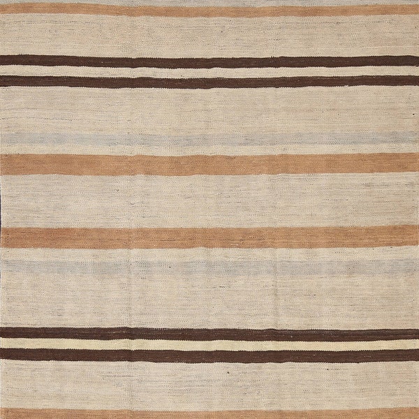 Flat Weave Natural Dye Stripe Kilim Rug 5x7, Hand Woven Oriental Wool Carpet