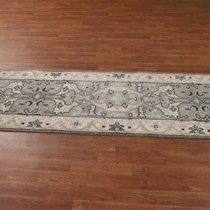 Gray & Ivory Wool Oushak Oriental Runner Rug 2x10 image 4