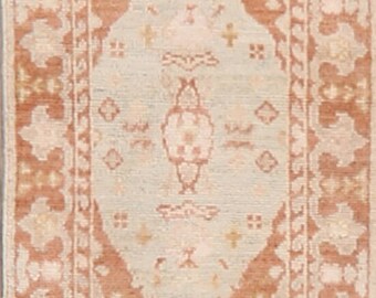 Geometric Oushak Turkish Runner Rug 2x6