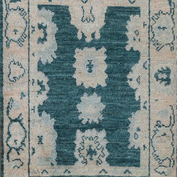 Green / Teal Handmade Oushak Turkish Area Rug 2x3, Oriental Wool Carpet, Foyer Rug