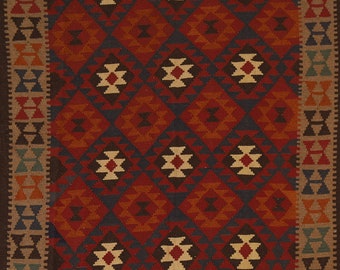 Flat Weave Geometric Kilim Rug 5x7, Hand Woven Oriental Area Rug, Reversible Wool Carpet