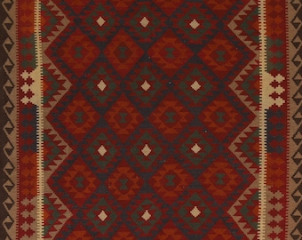 Hand Woven Kilim Rug 7x10, Flat Weave Geometric Rug, Reversible Oriental Wool Carpet