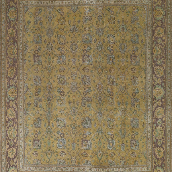 Antique Distressed Over-Dyed Area Rug 9x11, Hand-Knotted Wool Carpet, All-Over Pattern