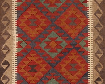 Reversible Multi-Color Wool Kilim Oriental Area Rug 3x5