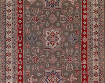 Hand-Knotted Geometric Kazak Rug 10x13, Traditional Oriental Wool Carpet