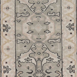 Gray & Ivory Wool Oushak Oriental Runner Rug 2x10 image 1