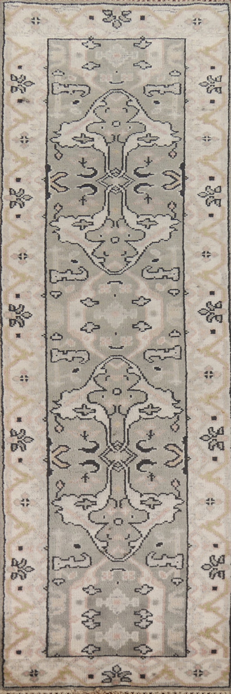 Gray & Ivory Wool Oushak Oriental Runner Rug 2x10 image 1