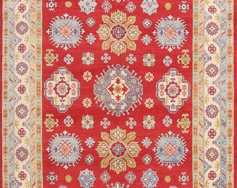 Hand-Knotted Kazak Rug 7x10, Traditional Oriental Wool Carpet