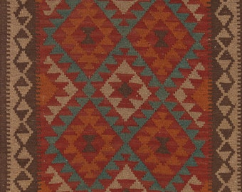 Multi-Color Hand-Woven Geometric Kilim Area Rug 3x5, Oriental Carpet Wool Carpet