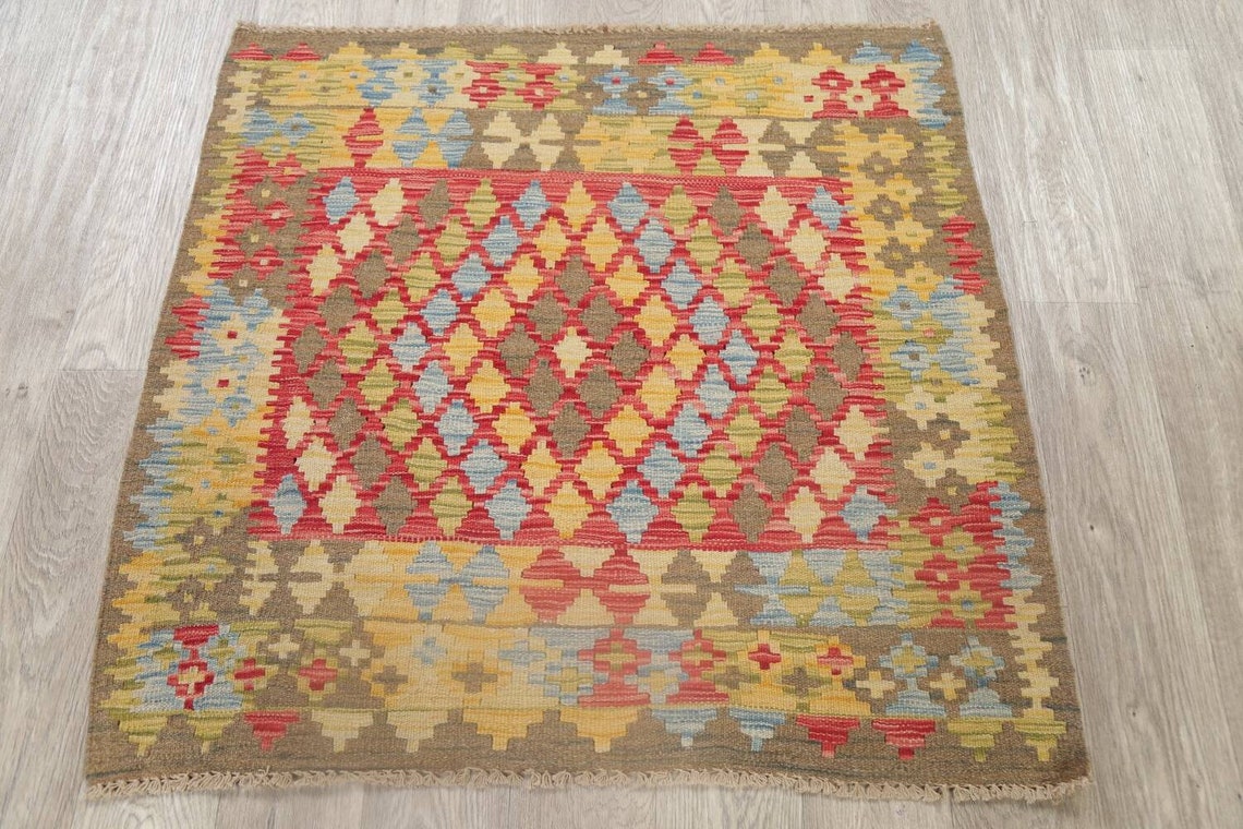 Geometric Kilim Turkish Rug Area Rug 3x3 Square FlatWoven Etsy