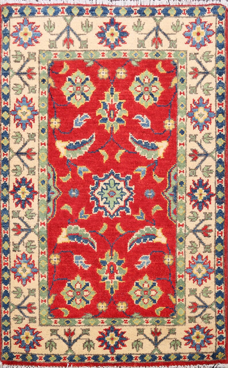 Floral Red Super Kazak Rug 2x3, Handmade shops Wool Carpet, Oriental Area Rug