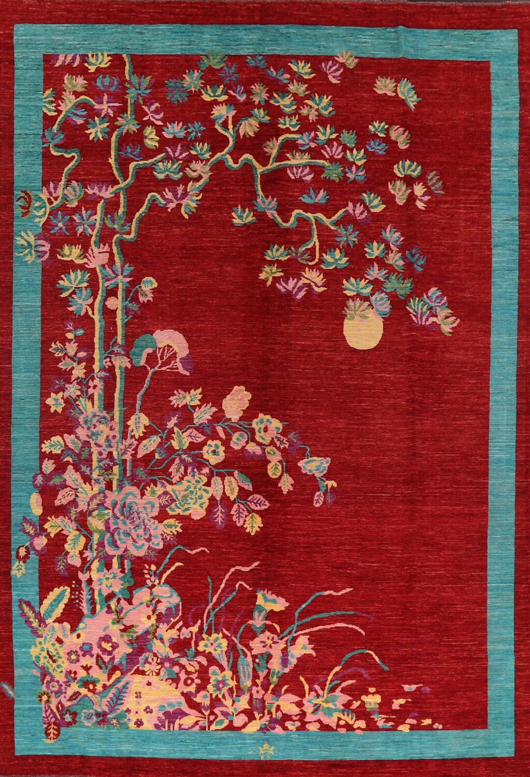 Handmade Red Art Deco Large Area Rug 10x14, Vegetable Dye Wool Carpet ...