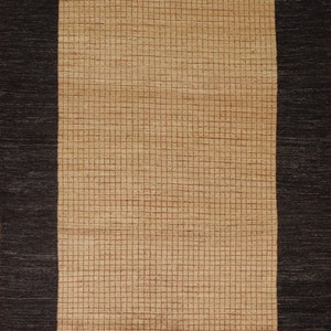 Beige & Black Modern Gabbeh Area Rug 6x9, Handmade Vegetable Dye Wool Carpet