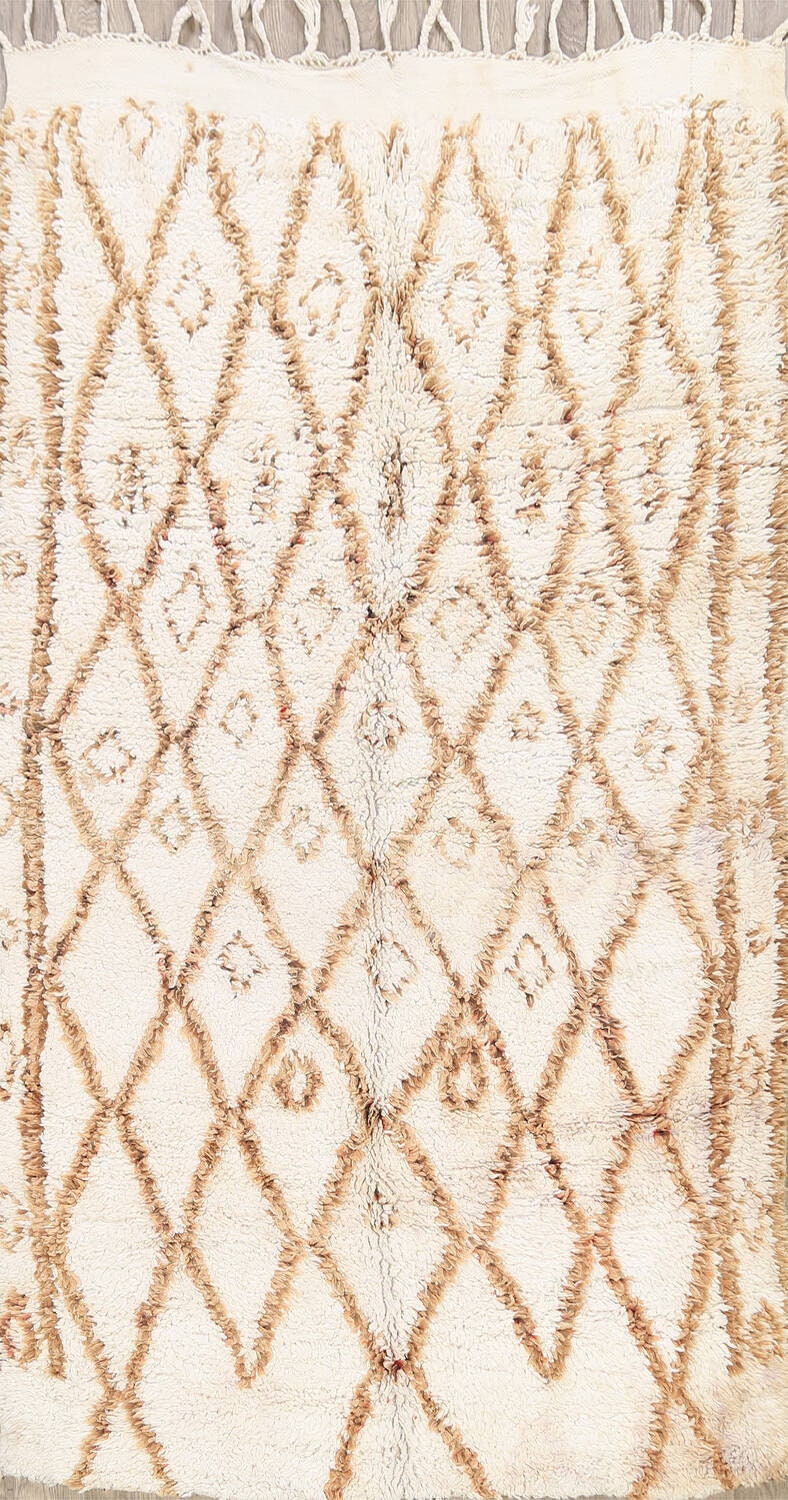 Vintage Tribal Moroccan Area Rug 5x8, Beige & Brown Handmade Oriental Wool Carpetthumbnail