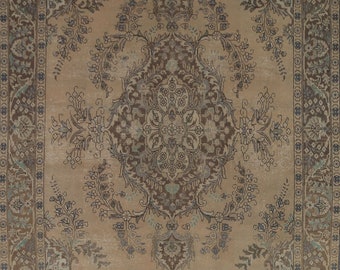 Antiker Distressed Wool Rug 8x11, Handgeknüpfter Orientteppich, Türkischer Teppich