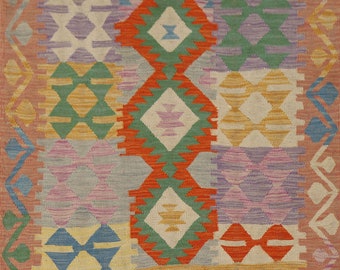 Hand-Woven Geometric Kilim Wool Accent Rug 3x5