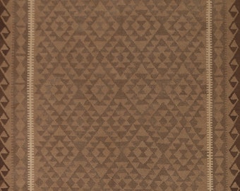 Brown Kilim Rug 7x10, Hand-Woven Oriental Area Rug, Reversible Wool Carpet, Geometric Rug