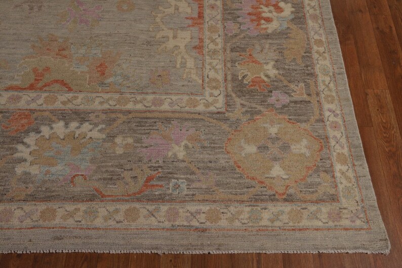 Handmade Beige / Brown Wool Carpet, Vegetable Dye Oushak Turkish Area