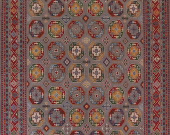 All-Over Geometric Kazak Rug 10x14, Handmade Wool Carpet, Large Area Rug